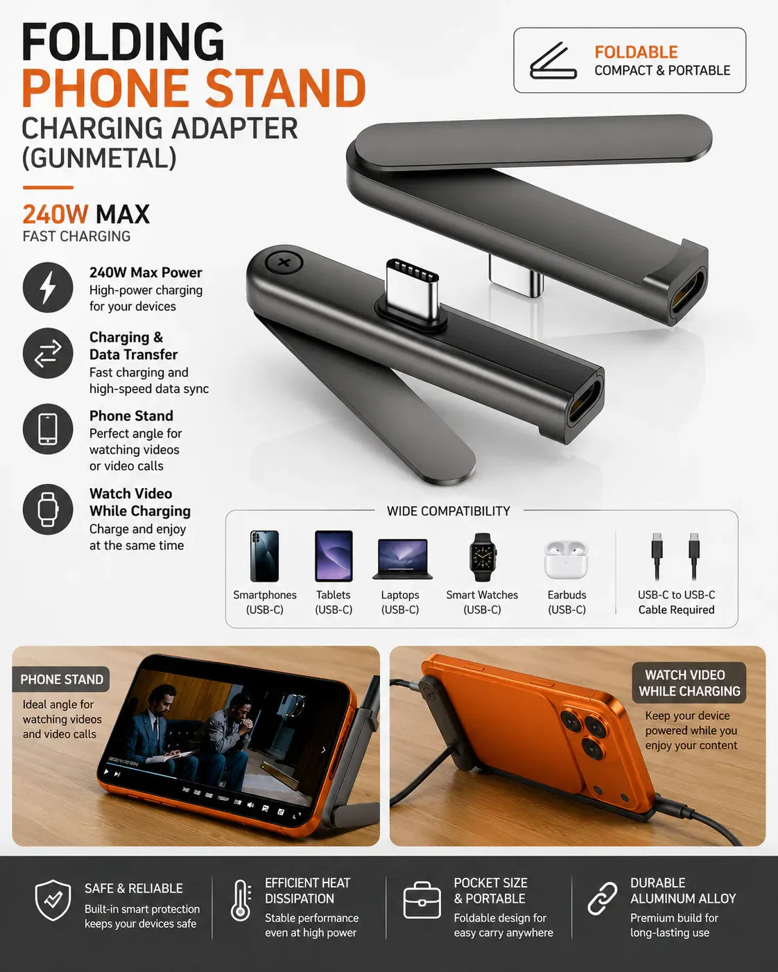 USB-C Foldable Phone Stand Adapter Zentro